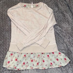 Xhiliration Cream Long Sleeve Floral Pattern Hem